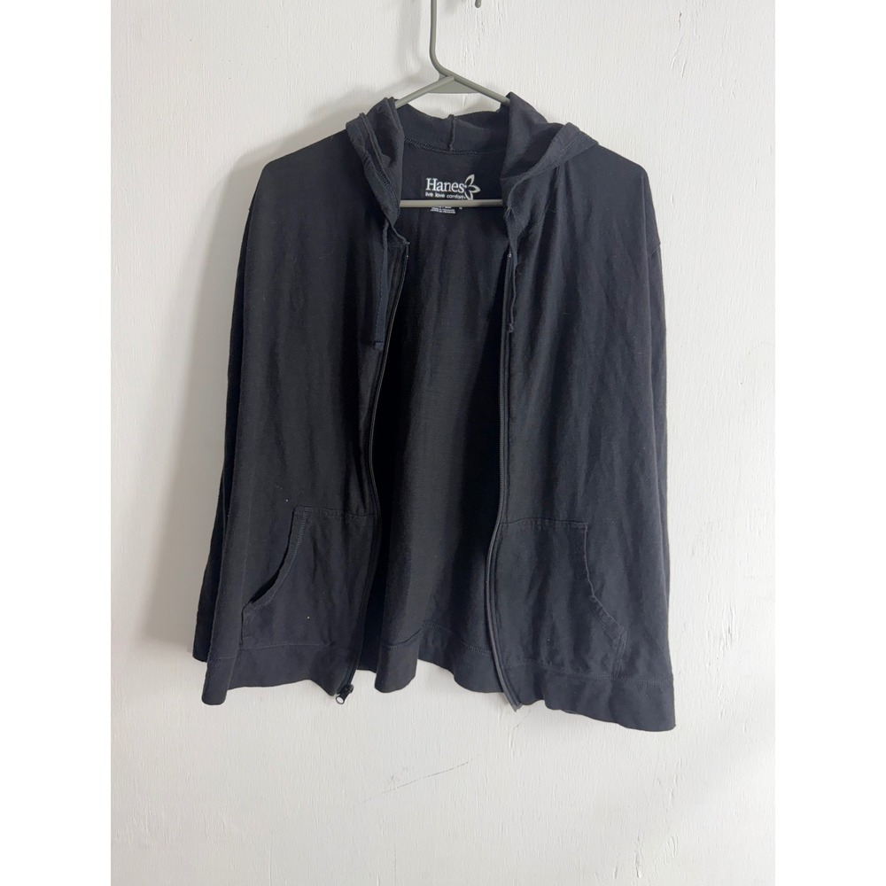 Hanes Live Love Comfort Black Full Zip Hoodie Jersey Sweatshirt XL 100% Cotton